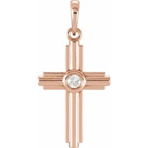 14K Rose Gold .06 CT Natural Diamond Cross Pendant