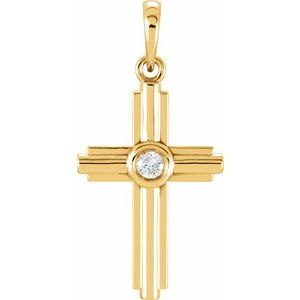14K Yellow Gold .06 CT Natural Diamond Cross Pendant
