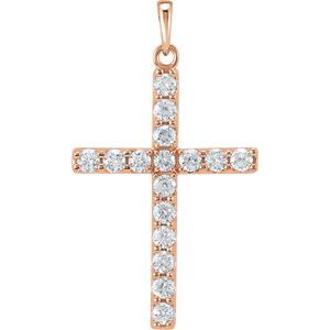 14K Rose Gold 1 CTW Natural Diamond Cross Pendant