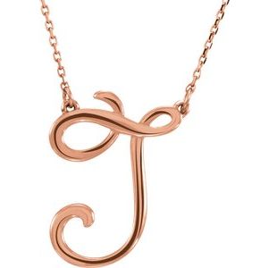 14K Rose Gold Script Initial J 16" Necklace