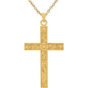 14K Yellow Gold 25.9x12 mm Cross 18" Necklace