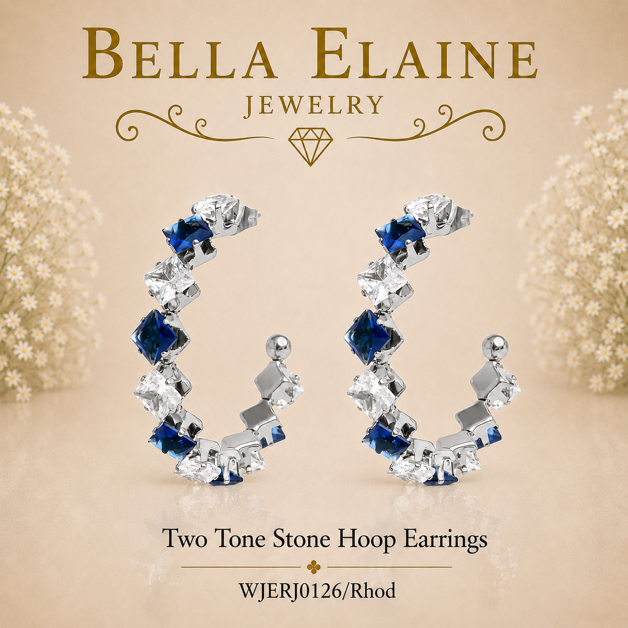 Two Tone Stone Hoop Earrings