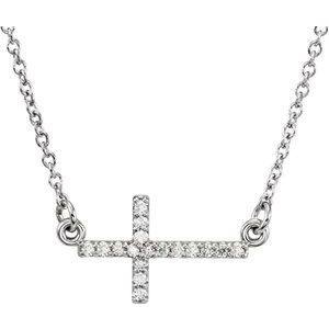 14K White Gold .07 CTW Natural Diamond Sideways Cross 16-18" Necklace