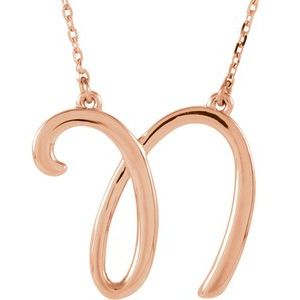 14K Rose Gold Script Initial N 16" Necklace