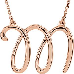 14K Rose Gold Script Initial M 16" Necklace