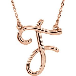 14K Rose Gold Script Initial F 16" Necklace