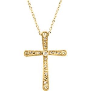 14K Yellow Gold .05 CTW Natural Diamond Cross 18" Necklace