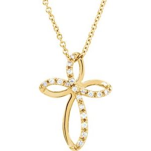 14K Yellow Gold 1/10 CTW Natural Diamond Cross 18" Necklace