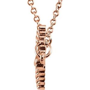 14K Rose Gold Sideways Rope Cross 16 1/2" Necklace