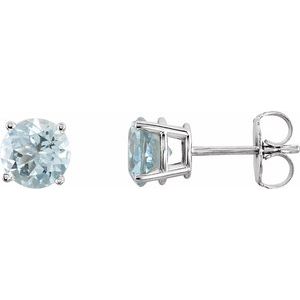 Platinum 6 mm Natural Aquamarine Earrings