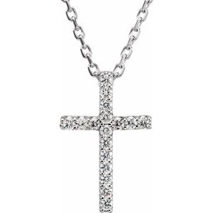 14K White Gold .06 CTW Natural Diamond Petite Cross 16" Necklace