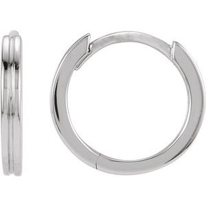 14K White Gold Grooved Hinged 10.3 mm Huggie Hoop Earrings