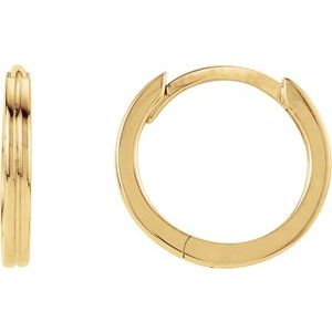 14K Yellow Gold Grooved Hinged 10.3 mm Huggie Hoop Earrings
