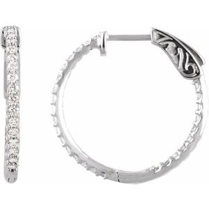 14K White 3/4 CTW Natural Diamond Inside-Outside 23 mm Hinged Hoop Earrings