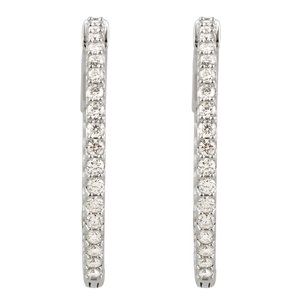 14K White Gold 1 CTW Natural Diamond Inside-Outside 26.5 mm Hinged Hoop Earrings
