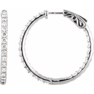 Sterling Silver Imitation White Cubic Zirconia Inside-Outside 29.5 mm Hinged Hoop Earrings