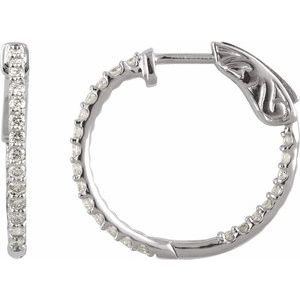 14K White Gold 1/2 CTW Lab-Grown Diamond Inside-Outside 19 mm Hinged Hoop Earrings