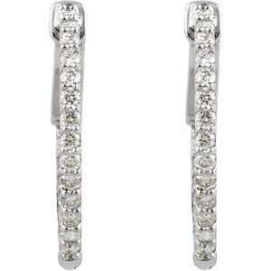 14K White Gold 1/2 CTW Natural Diamond Inside-Outside 19 mm Hinged Hoop Earrings