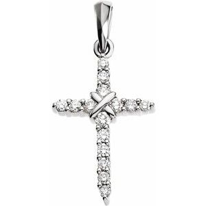 14K White Gold 1/5 CTW Natural Diamond Cross Pendant