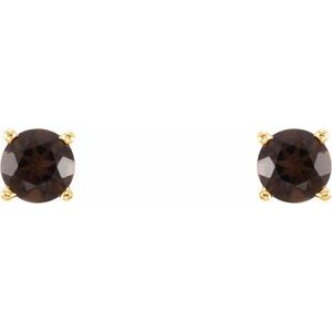 14K Yellow Gold 4 mm Natural Smoky Quartz Earrings