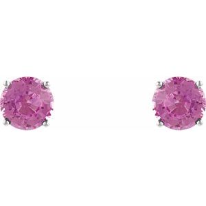 14K White Gold 4 mm Natural Pink Tourmaline Earrings