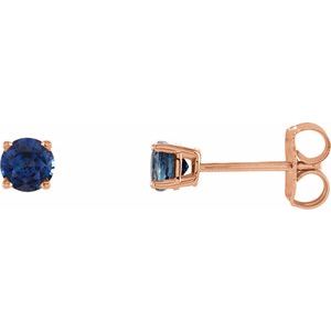 14K Rose Gold 4 mm Lab-Grown Blue Sapphire Earrings