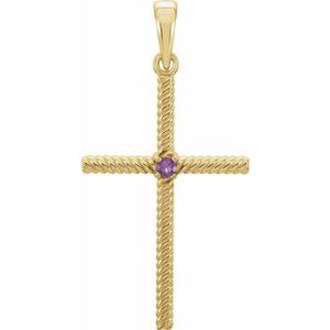14K Yellow Gold Natural Amethyst Cross Pendant