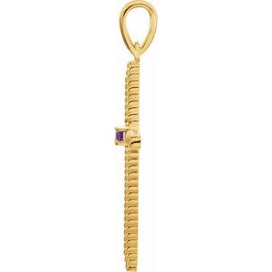 14K Yellow Gold Natural Amethyst Cross Pendant