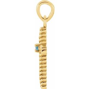 14K Yellow Gold Natural Swiss Blue Sapphire Cross Pendant