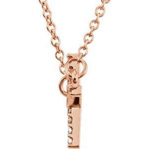 14K Rose Gold 1/10 CTW Lab-Grown Diamond Sideways Cross 16-18" Necklace