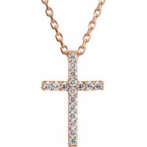 14K Rose Gold .06 CTW Natural Diamond Petite Cross 16" Necklace