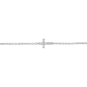 14K White Gold .04 CTW Natural Diamond Sideways Cross Youth 7" Bracelet