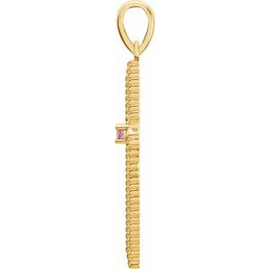 14K Yellow Gold Natural Pink Tourmaline Cross Pendant