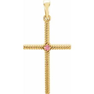 14K Yellow Gold Natural Pink Tourmaline Cross Pendant