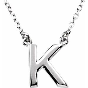 14K White Gold Block Initial K 16" Necklace