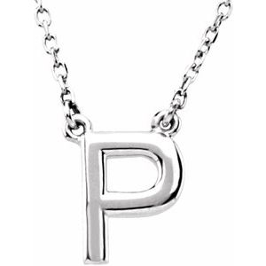 Sterling Silver Block Initial P 16" Necklace