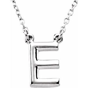 14K White Gold Block Initial E 16" Necklace
