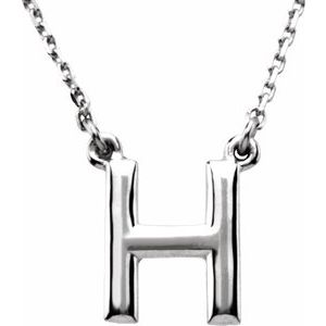 14K White Gold Block Initial H 16" Necklace