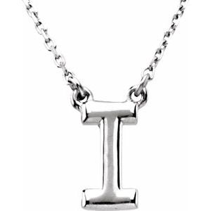 Sterling Silver Block Initial I 16" Necklace