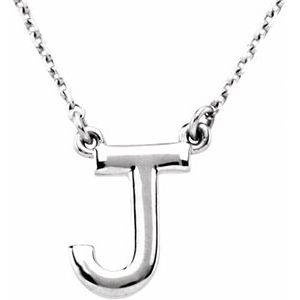 14K White Gold Block Initial J 16" Necklace