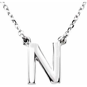 14K White Gold Block Initial N 16" Necklace
