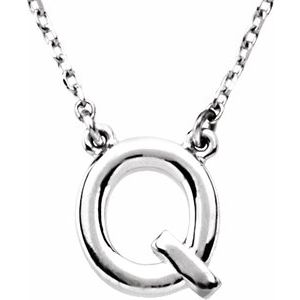 Sterling Silver Block Initial Q 16" Necklace