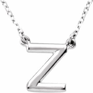 Sterling Silver Block Initial Z 16" Necklace