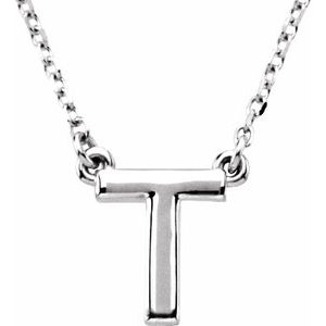 Sterling Silver Block Initial T 16" Necklace