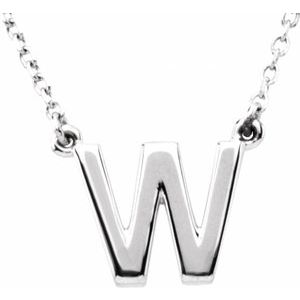 Sterling Silver Block Initial W 16" Necklace