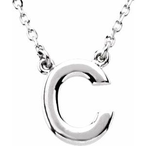14K White Gold Block Initial C 16" Necklace
