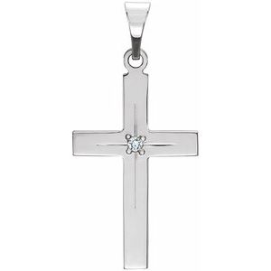 14K White Gold .01 CT Natural Diamond Cross 18" Necklace