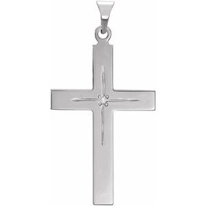 14K White Gold .01 CT Natural Diamond Cross 18" Necklace