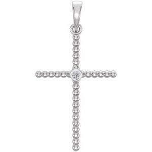 14K White Gold 33.3x17.6 mm .03 CTW Natural Diamond Beaded Cross Pendant