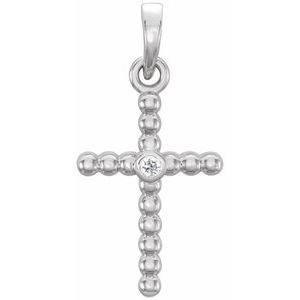 Platinum 19.1x9.5 mm .015 CTW Natural Diamond Beaded Cross Pendant